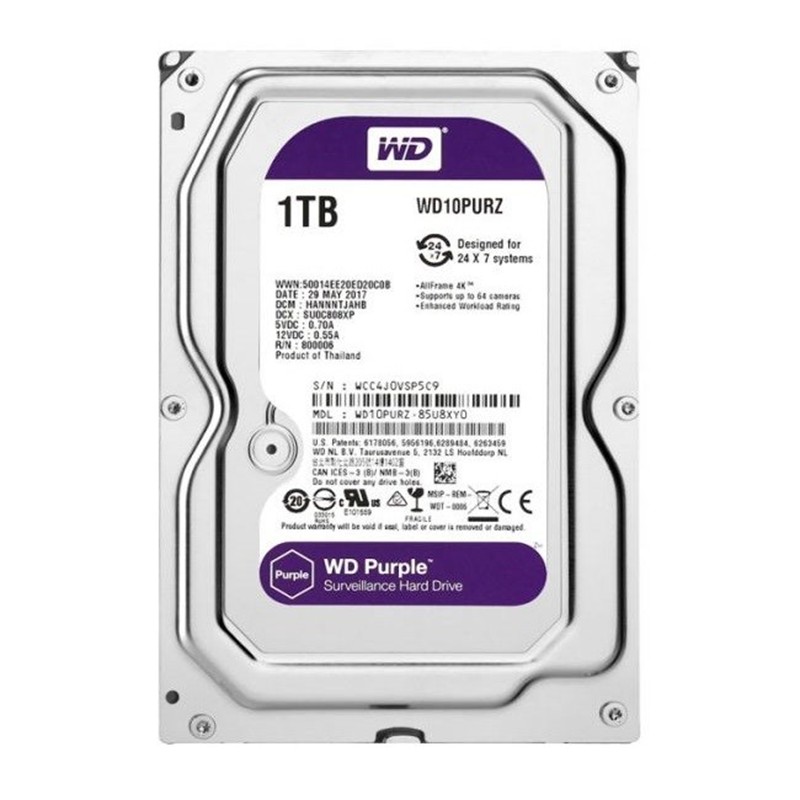 1 TB WD 3.5 PURPLE SATA3 5400RPM 64MB 7/24 GUVENLIK WD10PURZ (3 YIL RESMI DIST GARANTILI) 