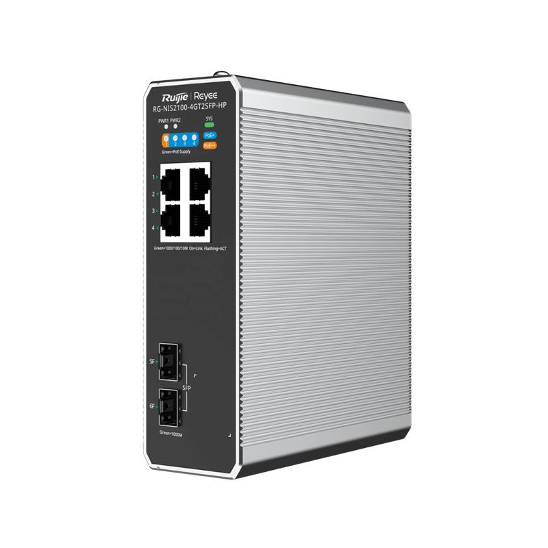 RUIJIE REYEE RG-NIS2100-4GT2SFP-HP 4 PORT GIGABIT+ 2XGB SFP UPLINK 120W POE CLOUD YÖNETİLEBİLİR ENDÜSTRİYEL SWITCH 