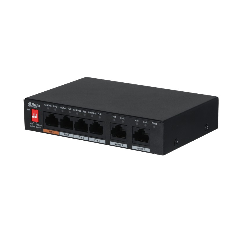 DAHUA PFS3006-4ET-60 4 PORT 10/100 + 2 PORT 10/100 UPLINK 250 METRE 60W POE METAL KASA SWITCH