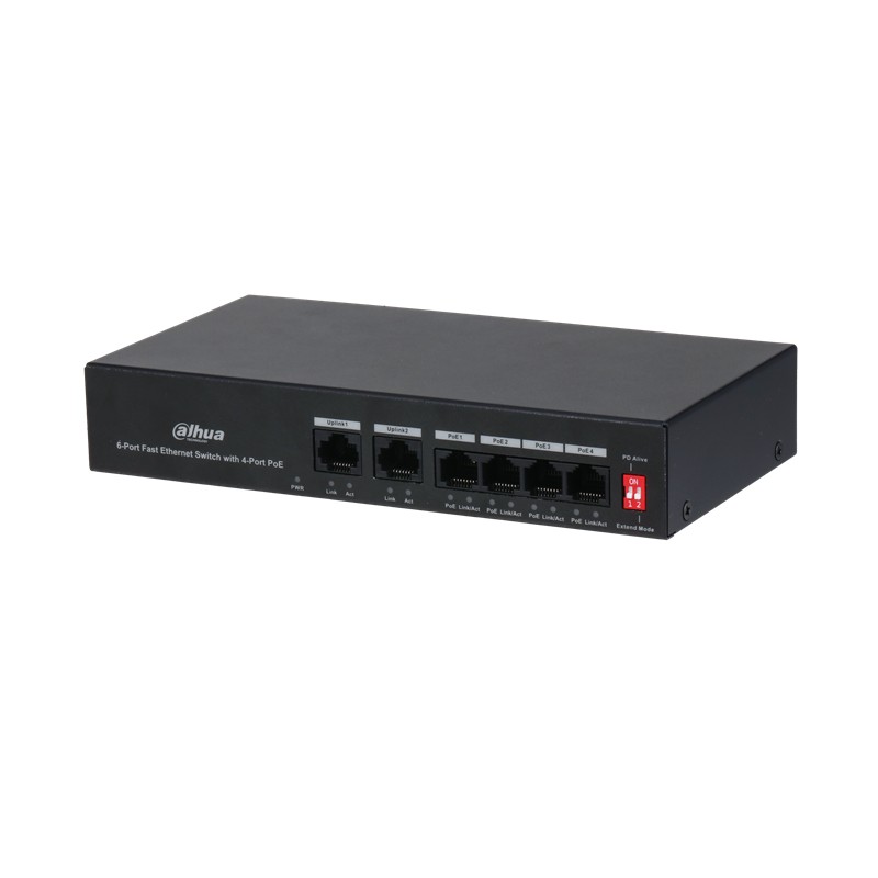DAHUA PFS3006-4ET-36 4 PORT 10/100 + 2 PORT 10/100 UPLINK 36W POE METAL KASA SWITCH