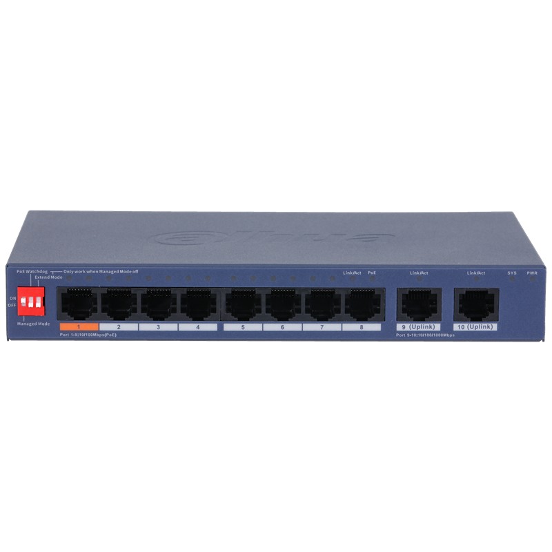DAHUA CS4010-8ET2GT-60 8 PORT 10/100 + 2 PORT GIGABIT UPLINK CLOUD YÖNETİLEBİLİR 60W POE METAL KASA SWITCH