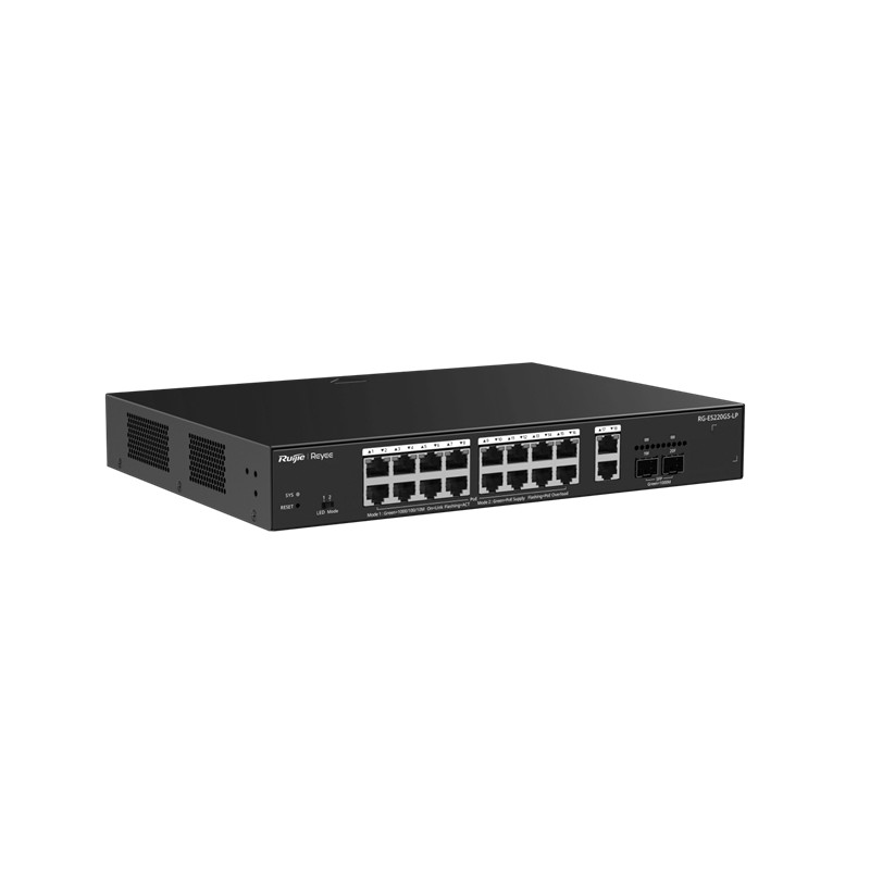 RUIJIE REYEE RG-ES220GS-LP 16 PORT GIGABIT+2XGB RJ45/SFP UPLINK CLOUD YÖNETİLEBİLİR 130W POE RACKMOUNT SWITCH 