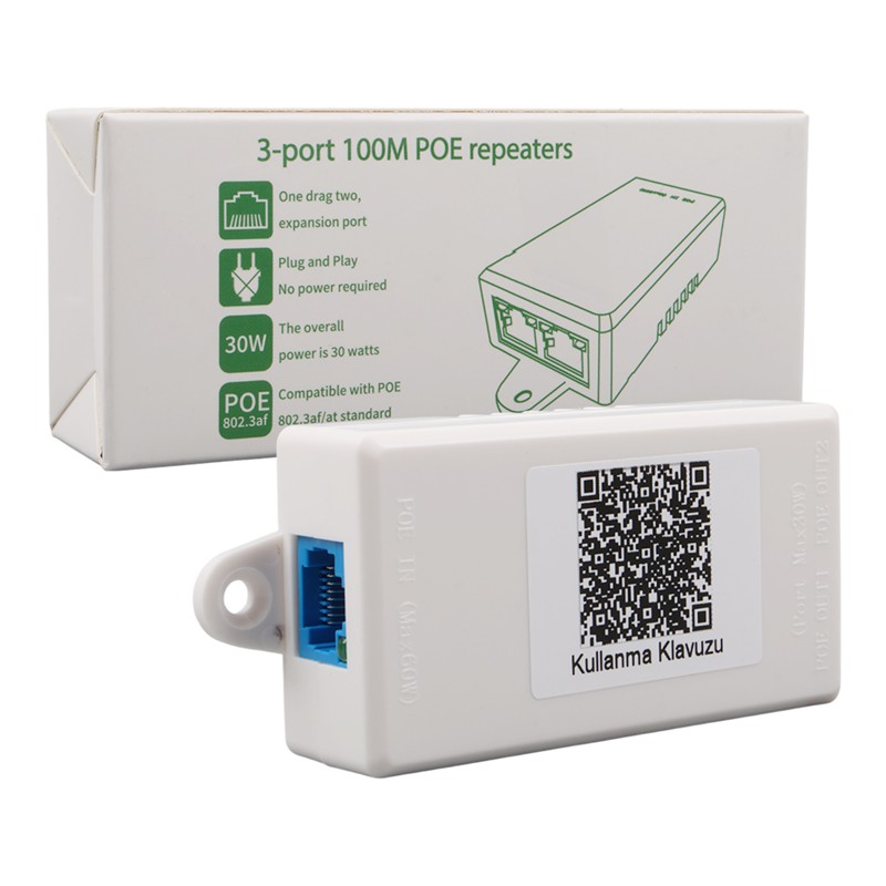 URANIUM POE-RP12 1 PORT POE GİRİŞ BESLEME+ 2 PORT POE ÇIKIŞ 10/100 PLASTİK KASA POE REPEATER