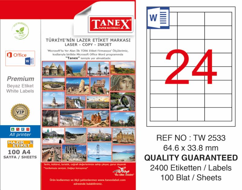TANEX TW-2533 LAZER ETİKET 64,6X33,8MM