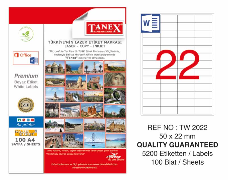 TANEX TW-2022 LAZER ETİKET 50X22MM