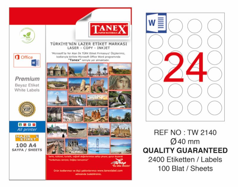 TANEX TW-2140 LAZER ETİKET 40MM ÇAP