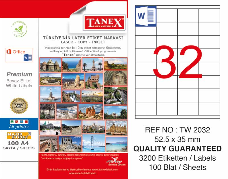 TANEX TW-2032 LAZER ETİKET 52,5X35MM