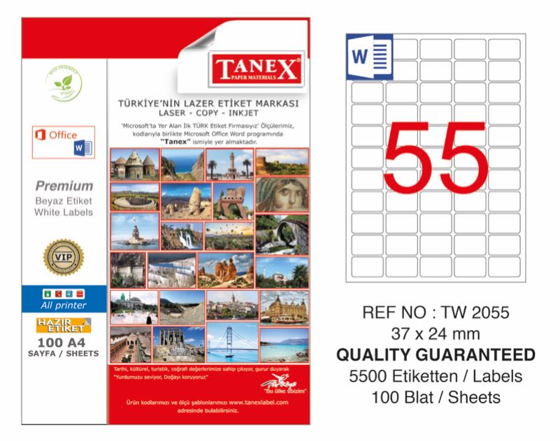 TANEX TW-2055 LAZER ETİKET 37X24MM