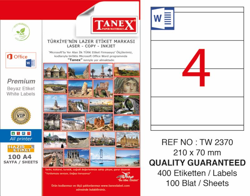 TANEX TW-2370 LAZER ETİKET 210X70MM