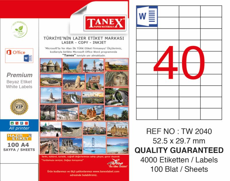 TANEX TW-2040 LAZER ETİKET 52,5X29,7MM
