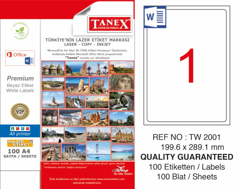 TANEX TW-2001 LAZER ETİKET 199,6X289,1MM