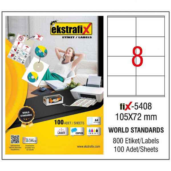 EKSTRAFİX FİX-5408 LAZER ETİKET 105X72MM