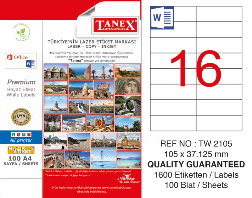 TANEX TW-2105 LAZER ETİKET 105X37,125MM