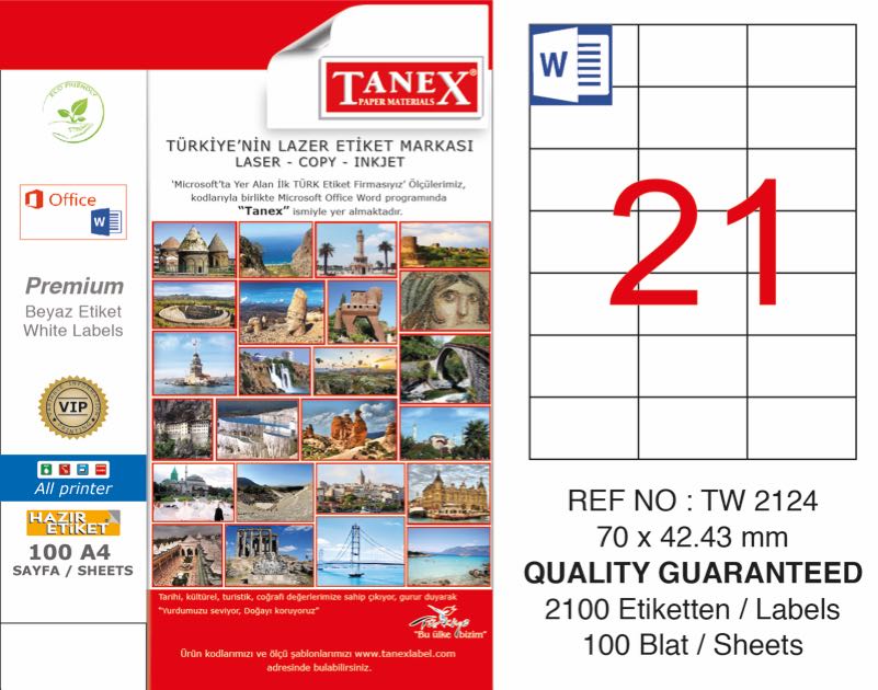 TANEX TW-2124 LAZER ETİKET 70X42,43MM
