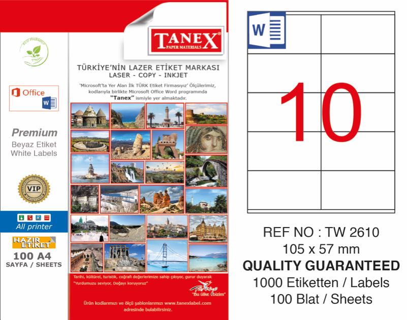 TANEX TW-2610 LAZER ETİKET 105X57MM