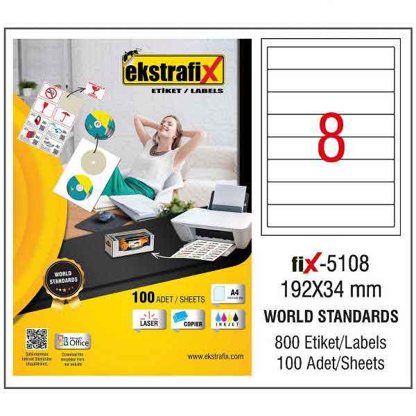 EKSTRAFİX FİX-5108 LAZER ETİKET 192X34MM