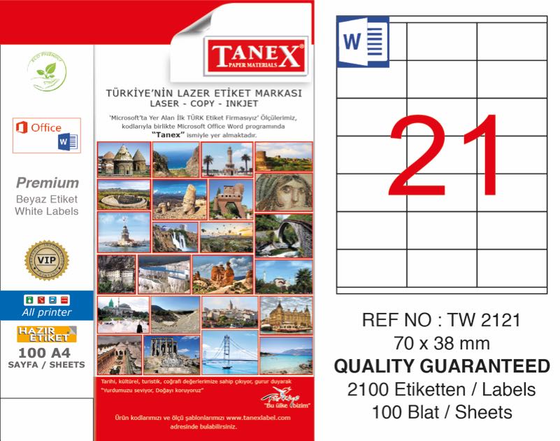 TANEX TW-2121 LAZER ETİKET 70X38MM