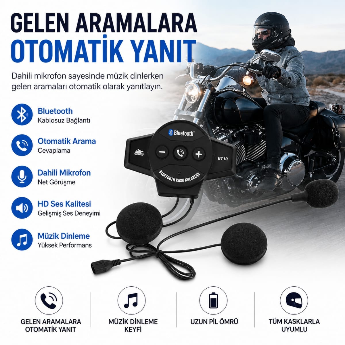 Kruxon BT10 İntercom Motosiklet Bluetooth Kask içi Kulaklık