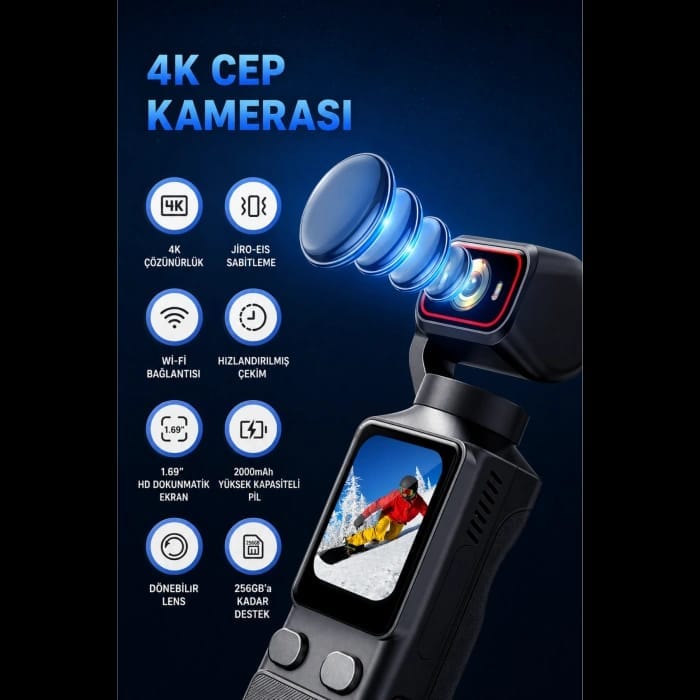 GLR L19 Dokunmatik Ekranlı 180 Derece Dönebilen 4K Ultra HD Vlog Kamerası