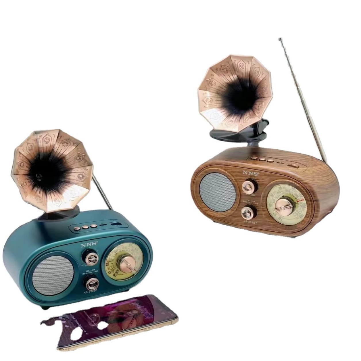 GLR NS-803BT Nostaljik Plak Çalar Görünümlü Bluetooth Radyo Hoparlör