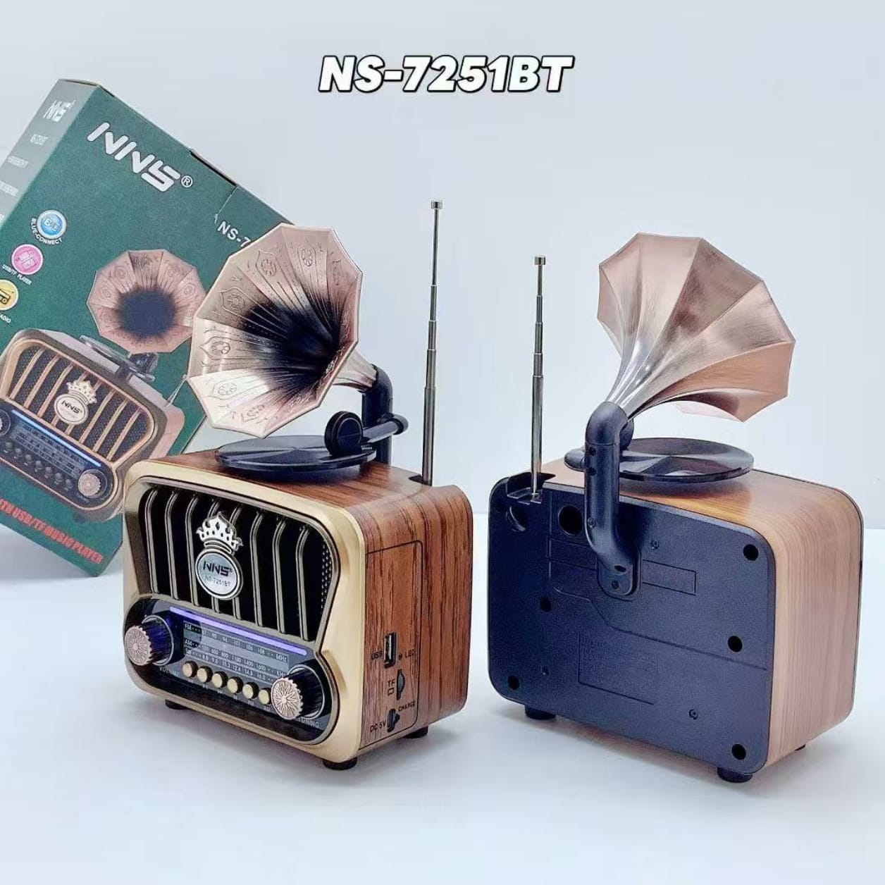 GLR NS-7251BT Nostaljik Plak Çalar Görünümlü Bluetooth Radyo Hoparlör