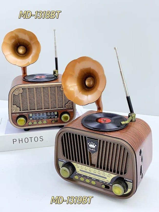 GLR MD-1319BT Nostaljik Plak Çalar Görünümlü Bluetooth Radyo Hoparlör