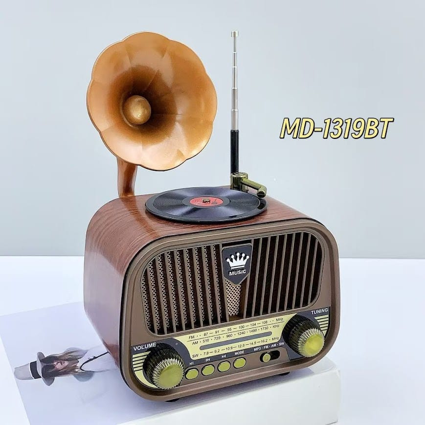GLR MD-1319BT Nostaljik Plak Çalar Görünümlü Bluetooth Radyo Hoparlör