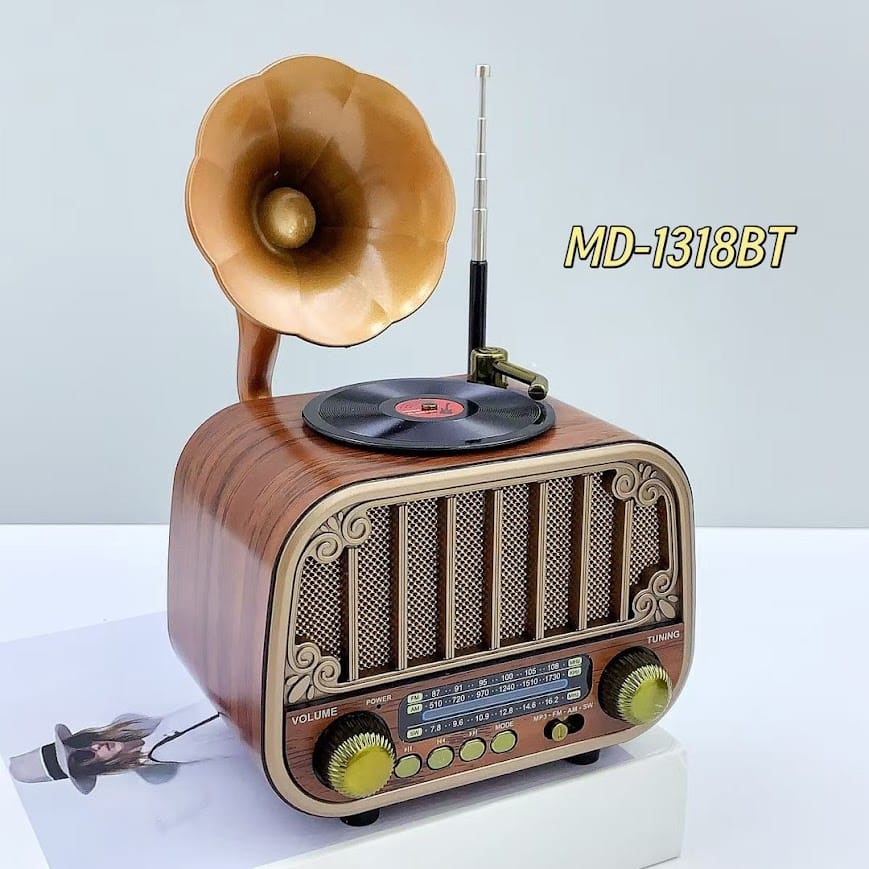 GLR MD-1318BT Nostaljik Plak Çalar Görünümlü Bluetooth Radyo Hoparlör
