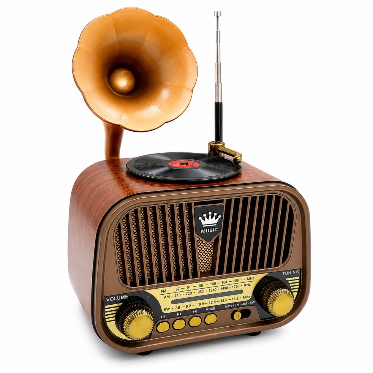 GLR MD-1319BT Nostaljik Plak Çalar Görünümlü Bluetooth Radyo Hoparlör