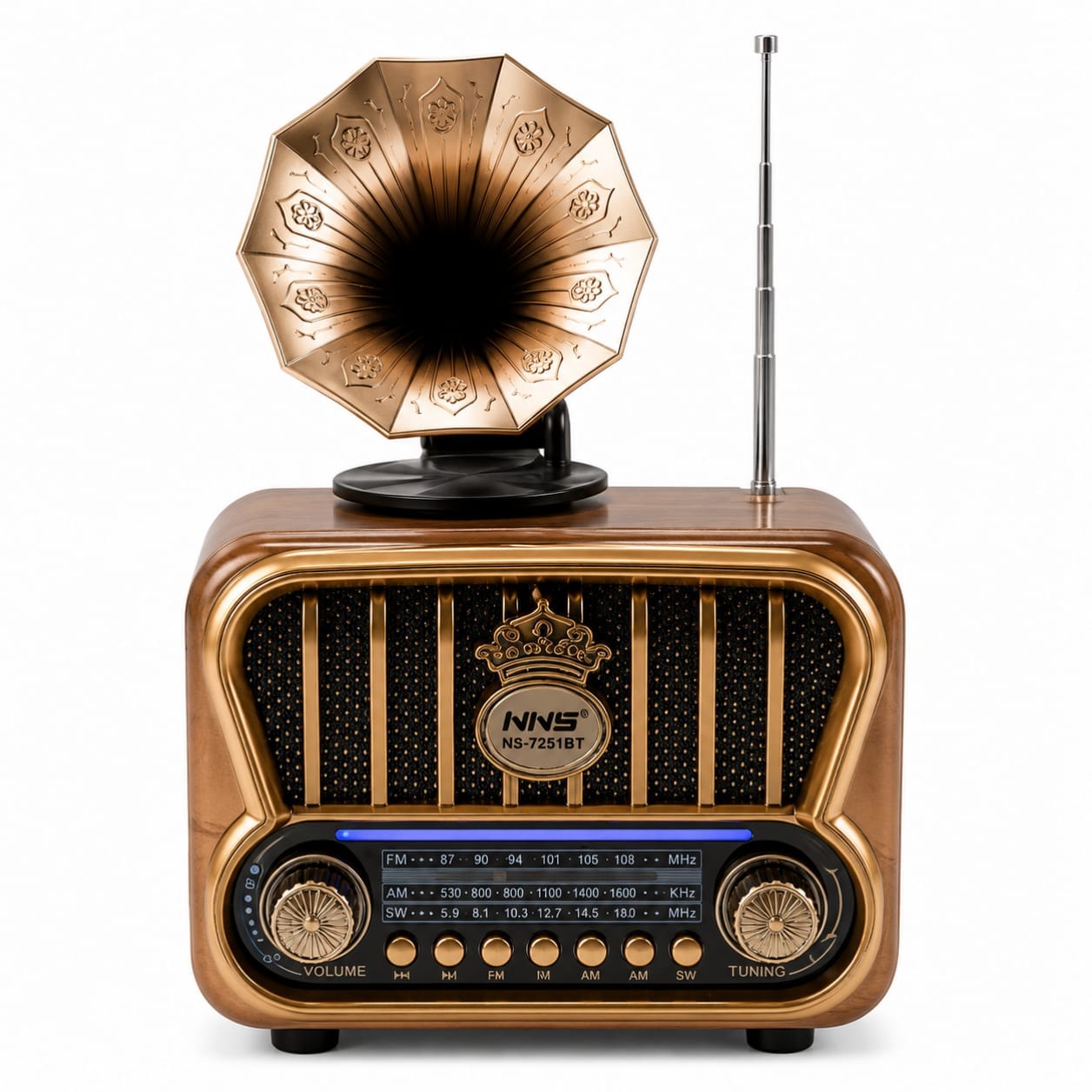 GLR NS-7251BT Nostaljik Plak Çalar Görünümlü Bluetooth Radyo Hoparlör