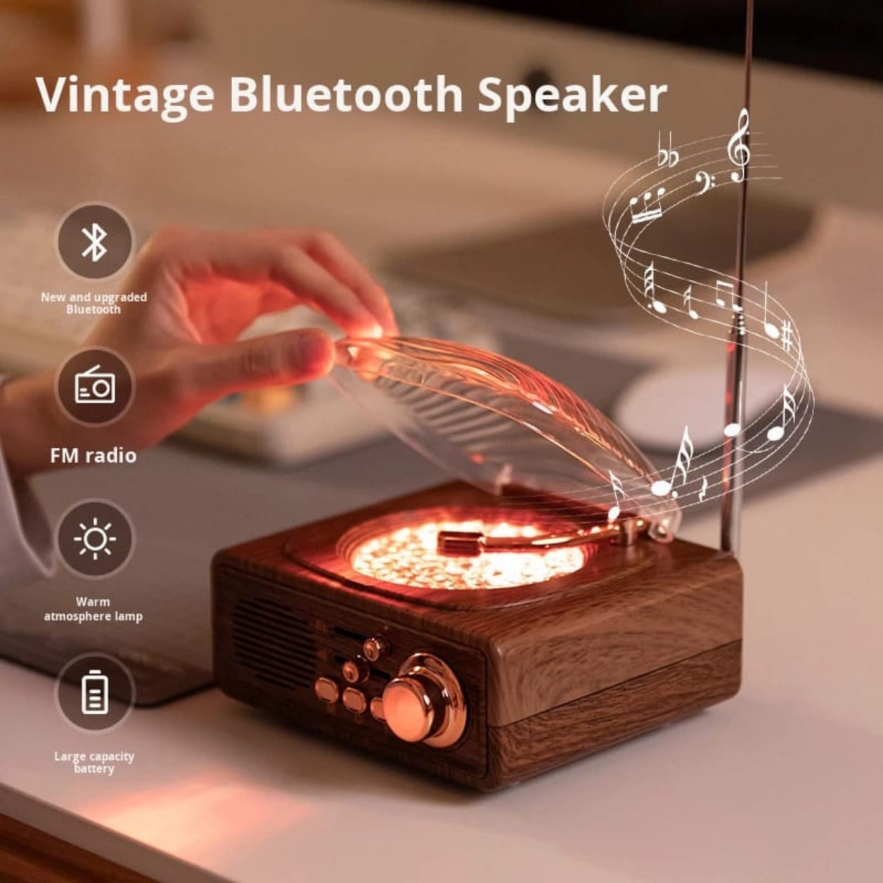GLR JN-122 Nostaljik Plak Çalar Görünümlü Bluetooth Radyo Hoparlör