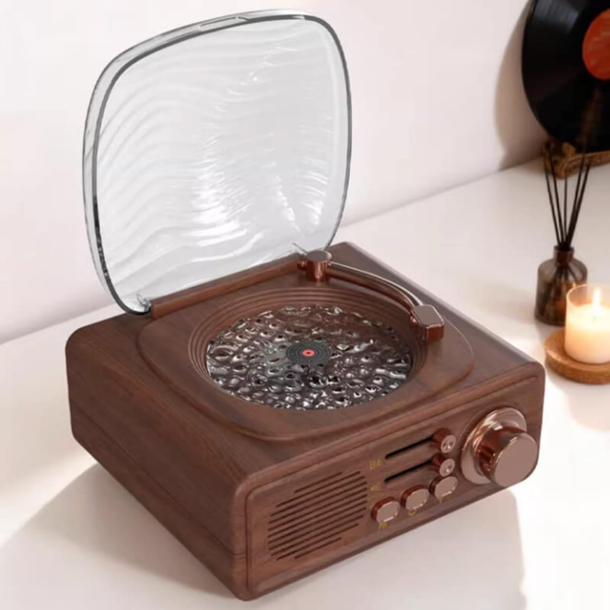 GLR JN-122 Nostaljik Plak Çalar Görünümlü Bluetooth Radyo Hoparlör