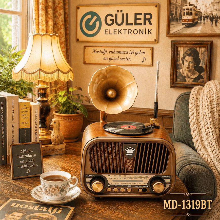 GLR MD-1319BT Nostaljik Plak Çalar Görünümlü Bluetooth Radyo Hoparlör