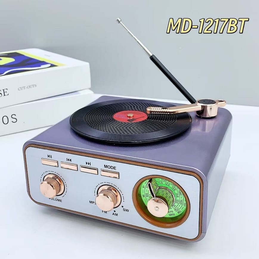 GLR MD-1217BT Nostaljik Plak Çalar Görünümlü Bluetooth Radyo Hoparlör