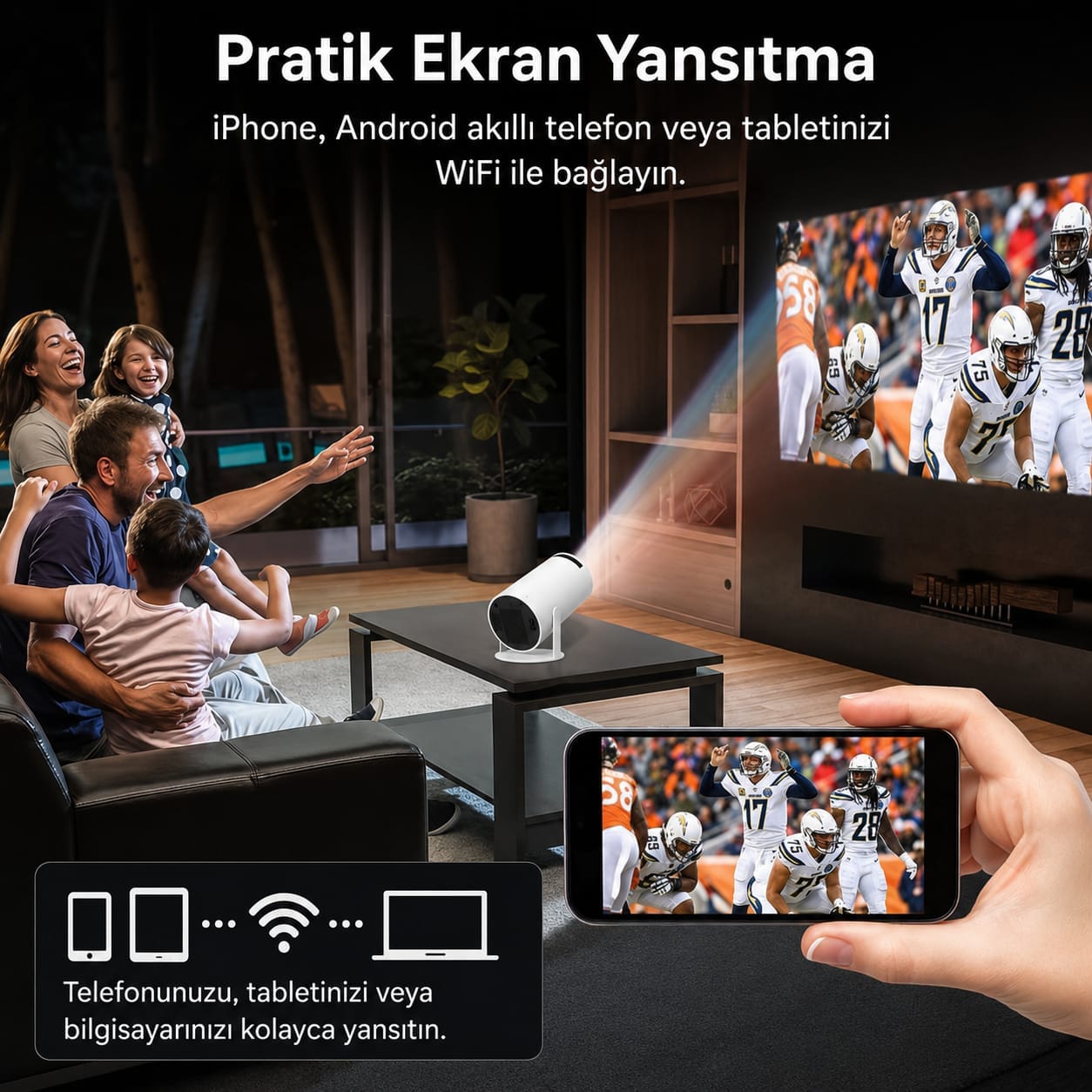 GLR HY300 Standlı 180 Derece Dönebilen Android Destekli Projeksiyon