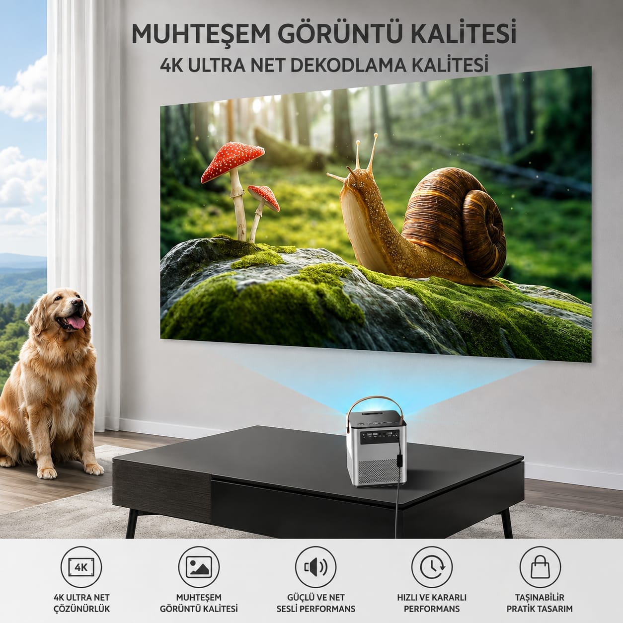 GLR BLJ-888A Dahili Hoparlörlü 4K Full HD Android Destekli Projeksiyon