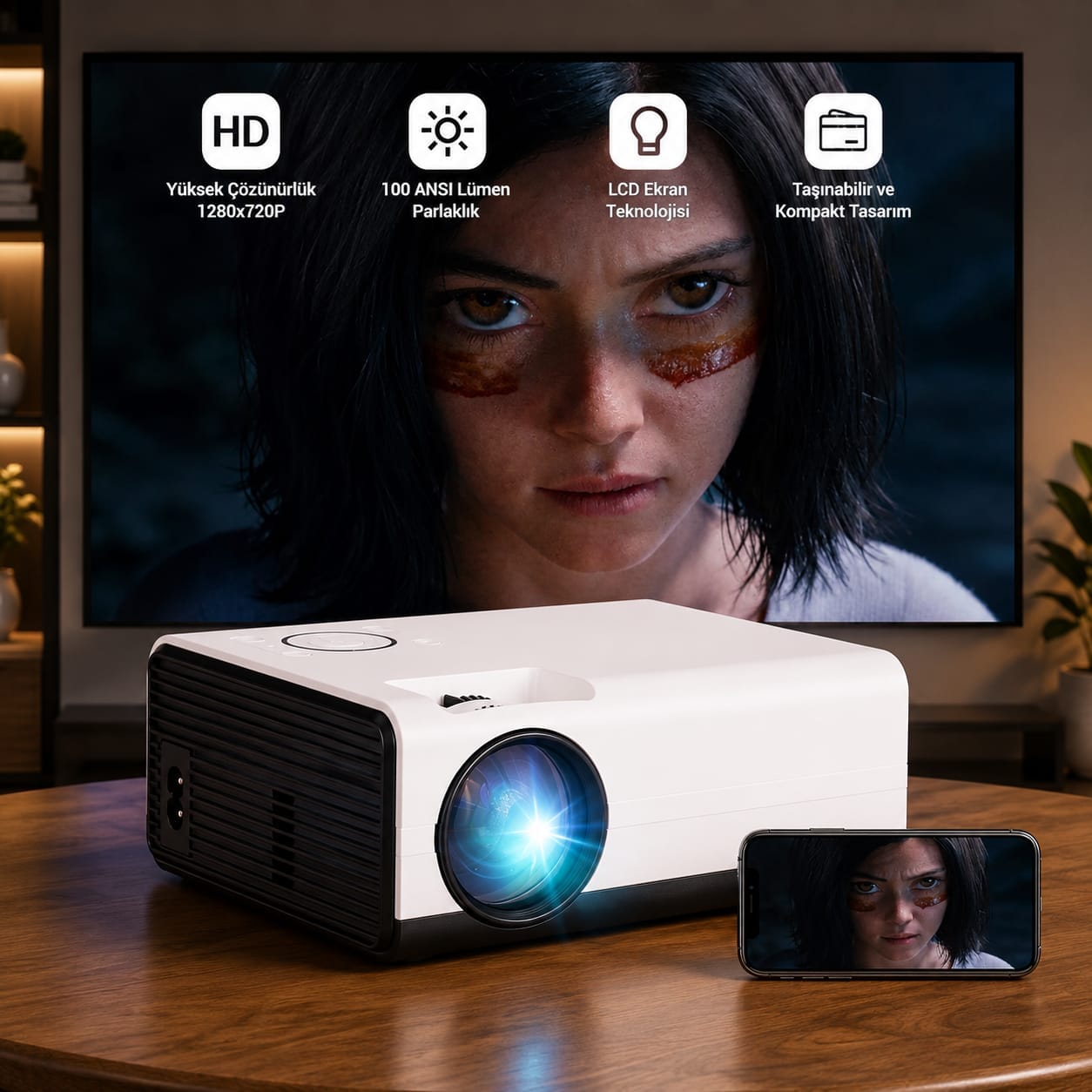 GLR T01 Masaüstü 4K Full HD Android Destekli Projeksiyon