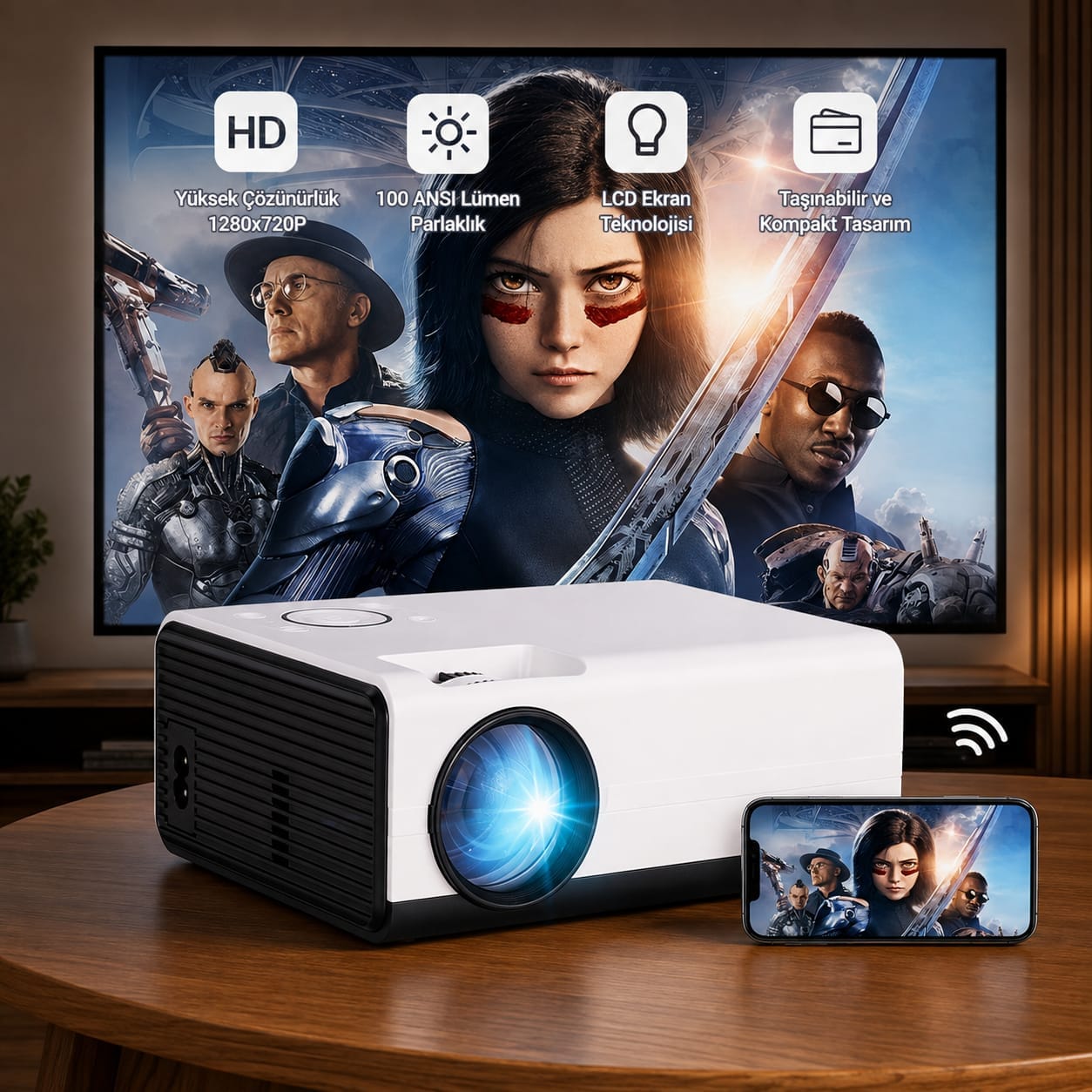 GLR T01 Masaüstü 4K Full HD Android Destekli Projeksiyon
