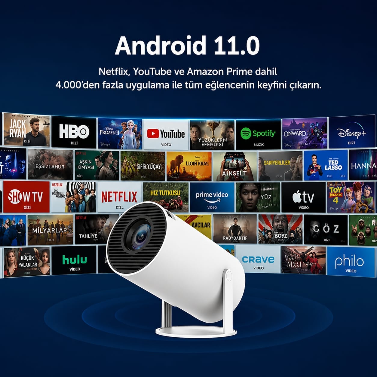 GLR HY300 Standlı 180 Derece Dönebilen Android Destekli Projeksiyon