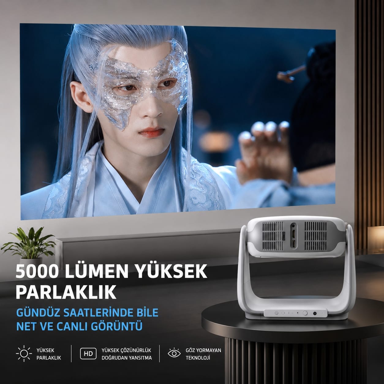 GLR K1 Taşınabilir 270 Derece Dönebilen 4K Android Destekli Projeksiyon
