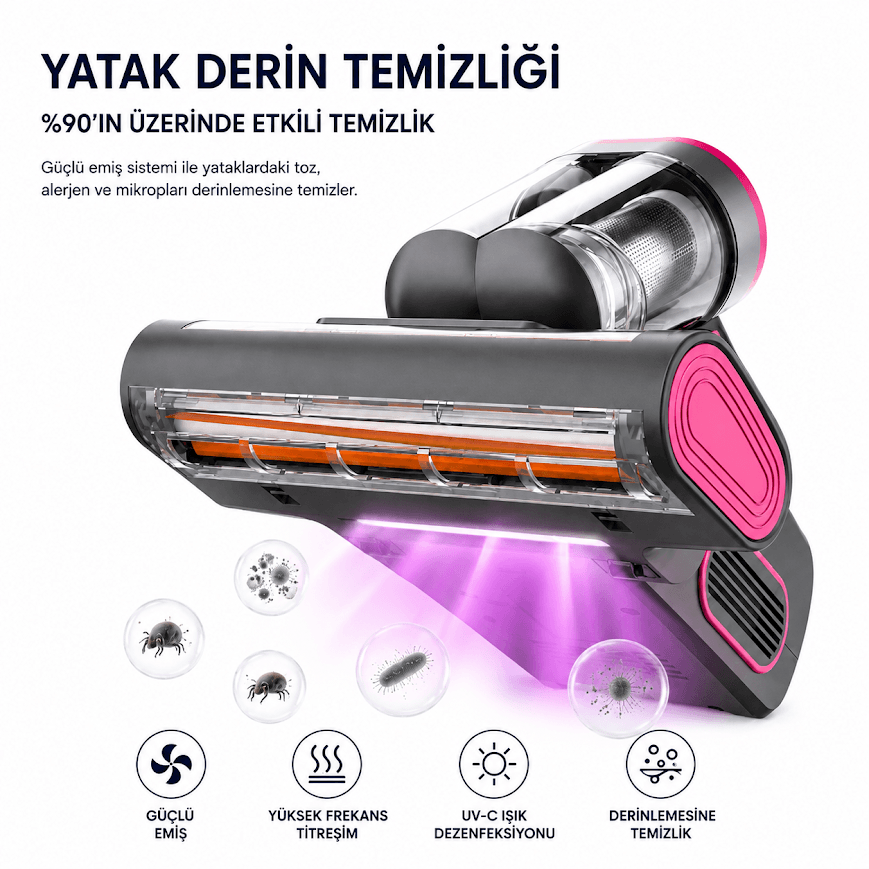 GLR JBY-163 UV Işıklı Anti-Mite Akar Temizleme Şarjlı El Süpürgesi