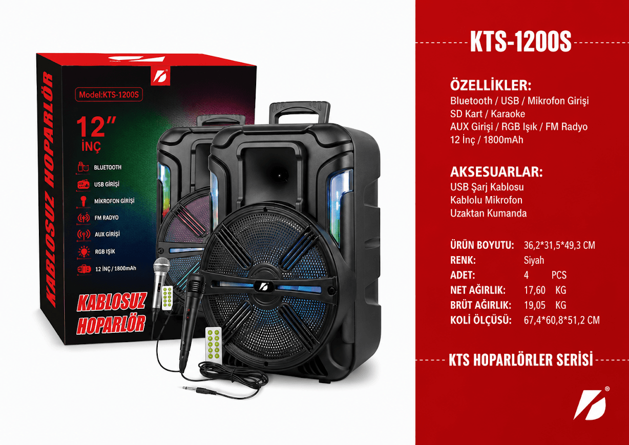 GLR KTS-1200S Mikrofonlu Taşınabilir Bluetooth Hoparlör