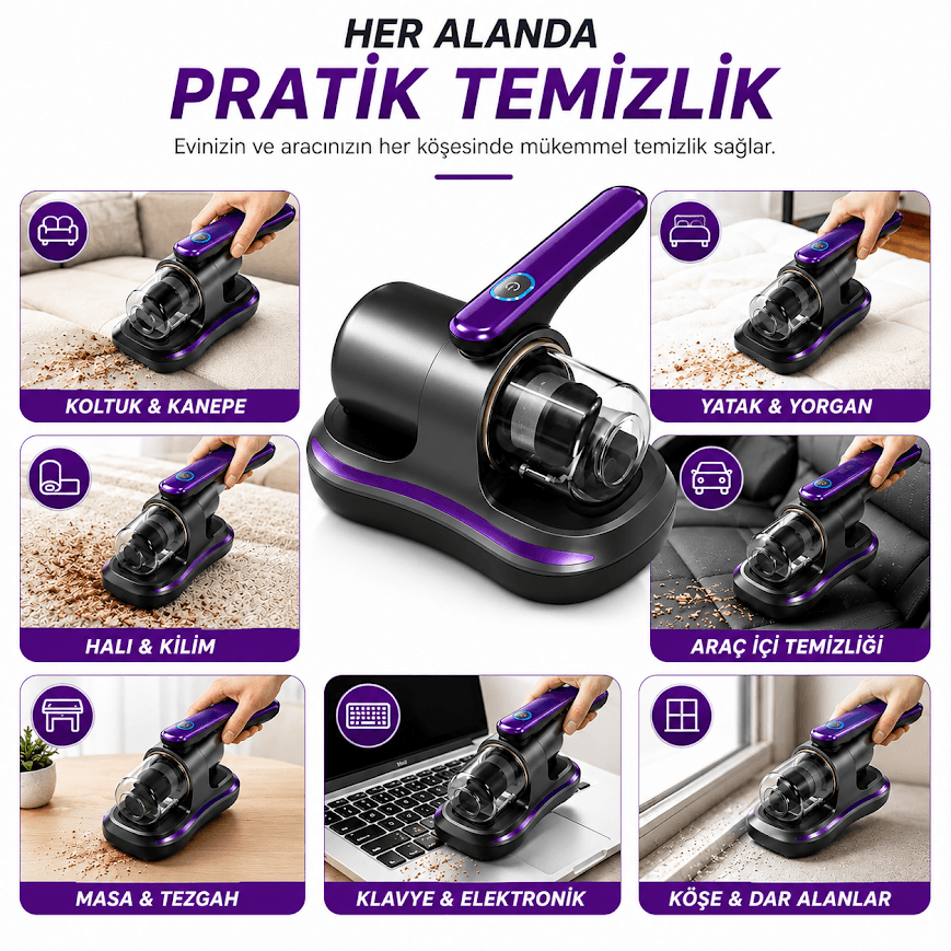 GLR JBY-168 UV Işıklı Anti-Mite Akar Temizleme Şarjlı El Süpürgesi