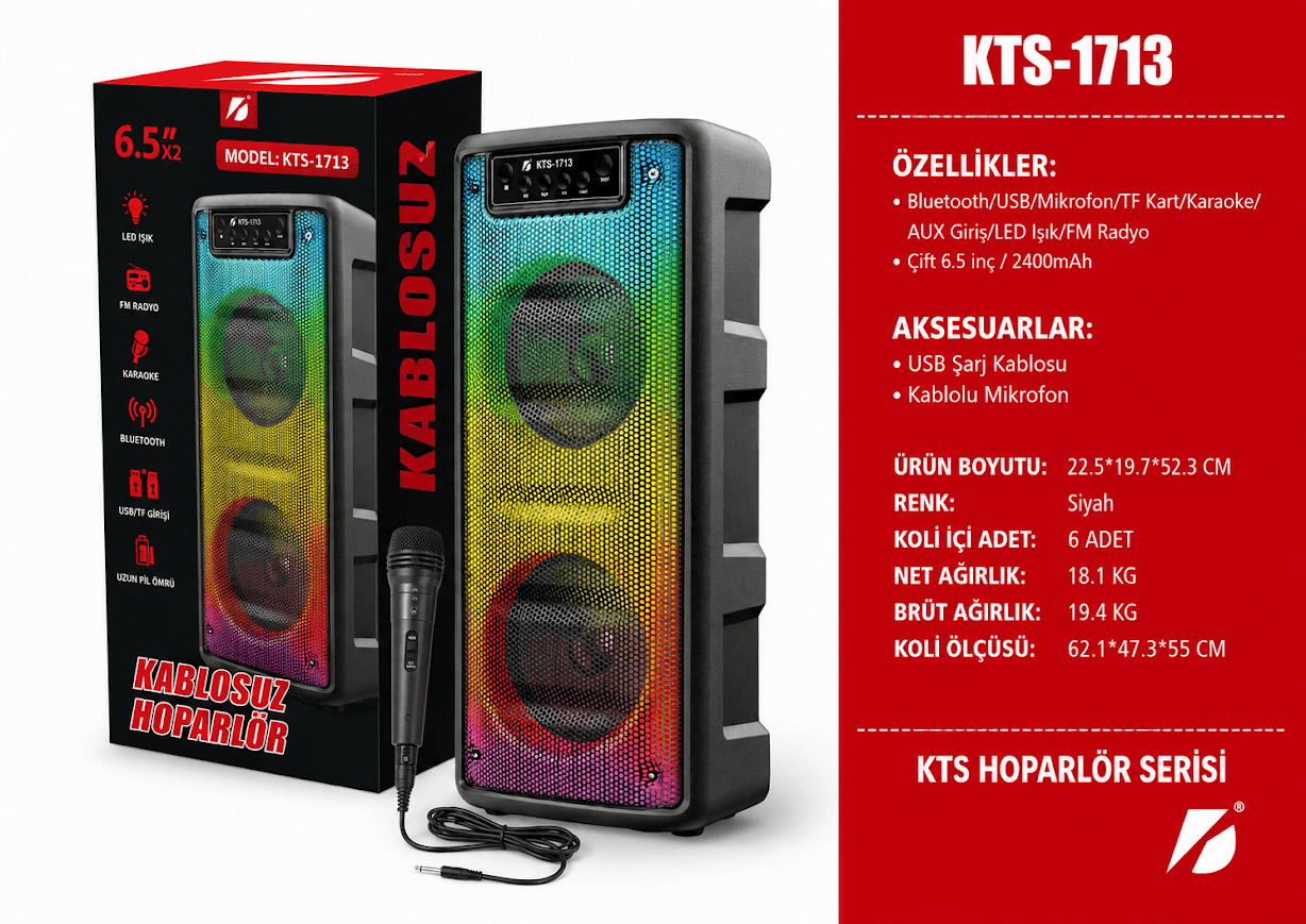 GLR KTS-1713 Mikrofonlu Taşınabilir Bluetooth Hoparlör
