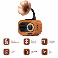 GLR B5 Nostaljik Plak Çalar Görünümlü Bluetooth Hoparlör