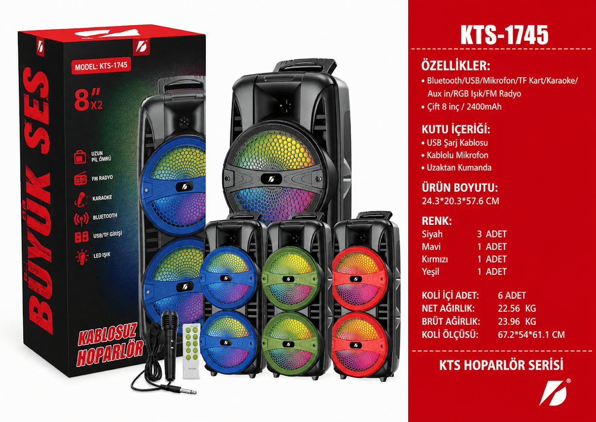GLR KTS-1745 Mikrofonlu Taşınabilir Bluetooth Hoparlör