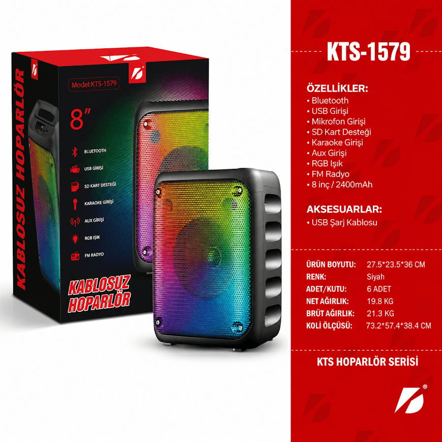 GLR KTS-1579 Mikrofonlu Taşınabilir Bluetooth Hoparlör