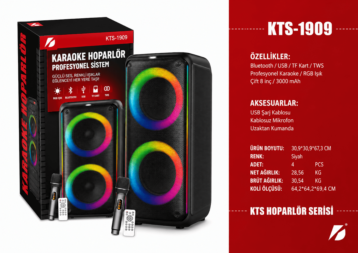 GLR KTS-1909 Mikrofonlu Taşınabilir Bluetooth Hoparlör