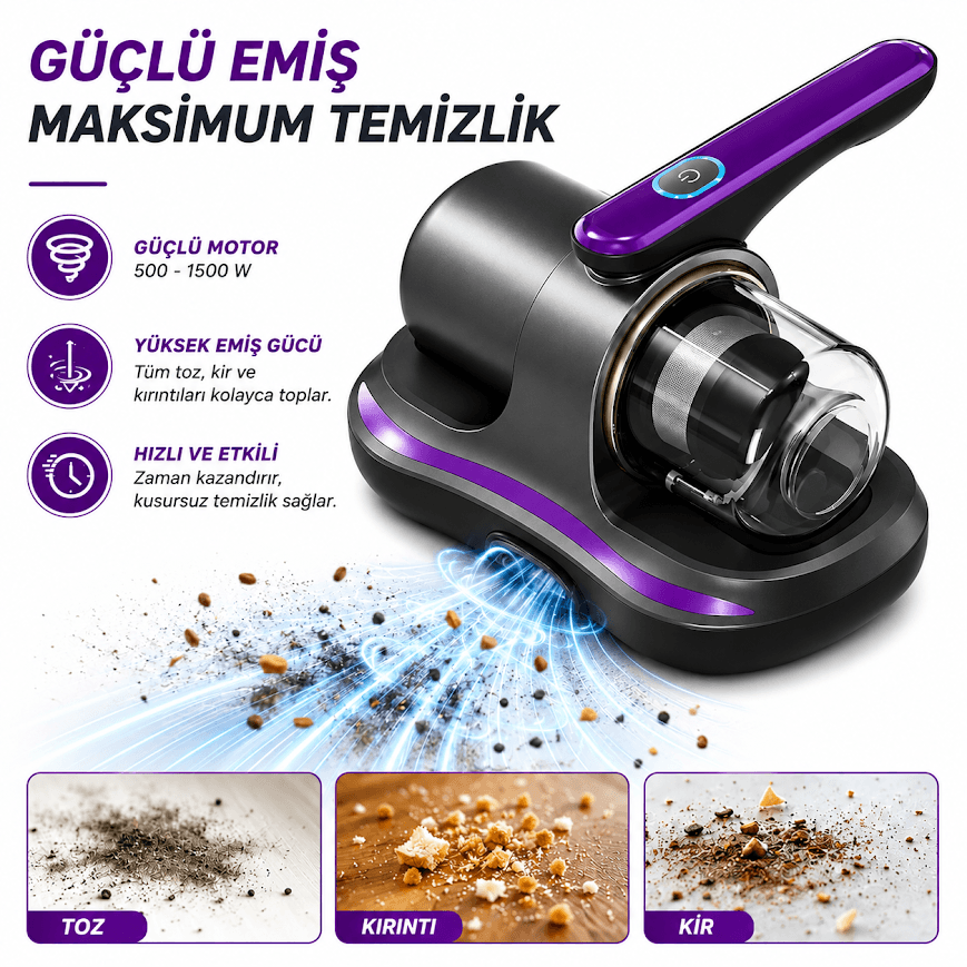 GLR JBY-168 UV Işıklı Anti-Mite Akar Temizleme Şarjlı El Süpürgesi