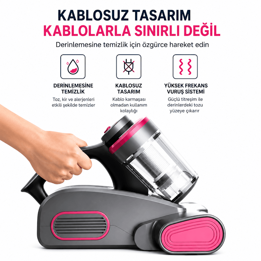 GLR JBY-163 UV Işıklı Anti-Mite Akar Temizleme Şarjlı El Süpürgesi